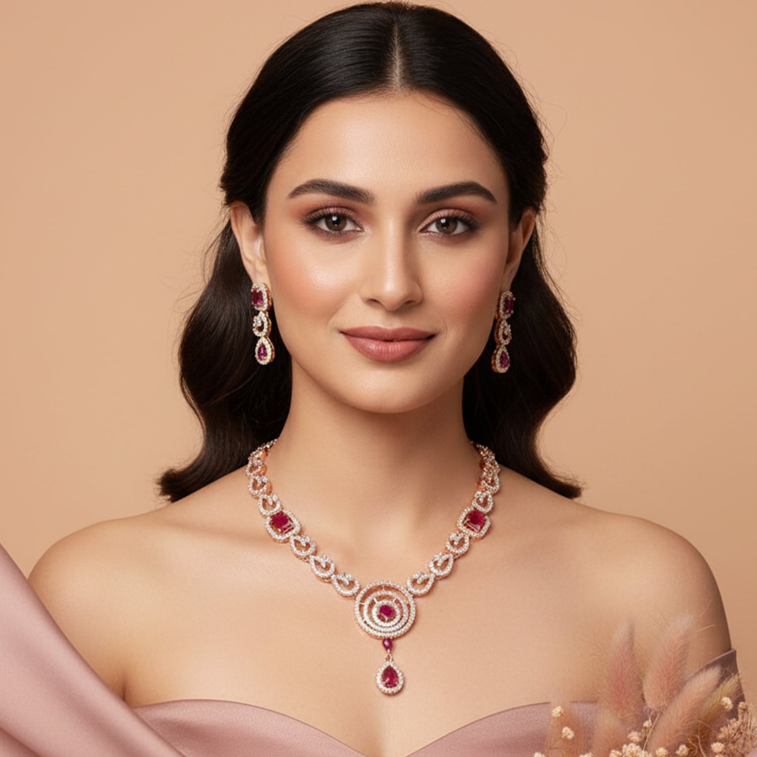 Sarini Ruby Necklace Set