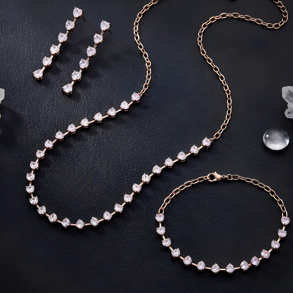 Roselle - Rose Gold cubic Zirconia  Necklace Set with Bracelet