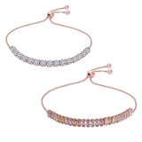 (Pack of 2) Rose Gold Cubic Zirconia Adjustable Bracelet