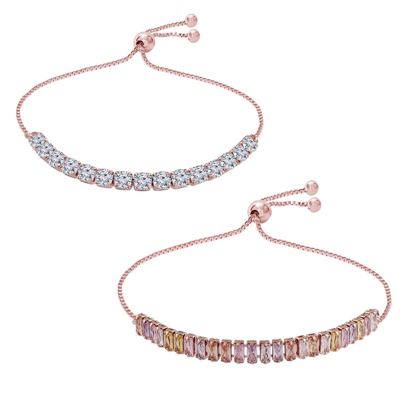 (Pack of 2) Rose Gold Cubic Zirconia Adjustable Bracelet