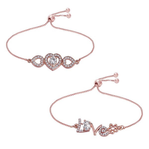 (Pack of 2) Rose Gold Cubic Zirconia Adjustable Bracelet