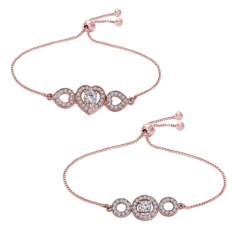 (Pack of 2) Rose Gold Cubic Zirconia Adjustable Bracelet