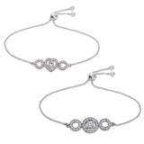 (Pack of 2)Silver Plated Cubic Zirconia Adjustable Bracelet