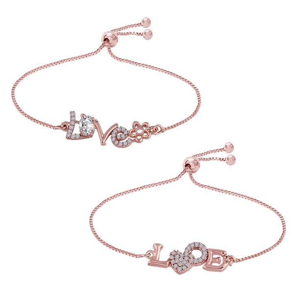 (Pack of 2) Rose Gold Cubic Zirconia Adjustable Bracelet