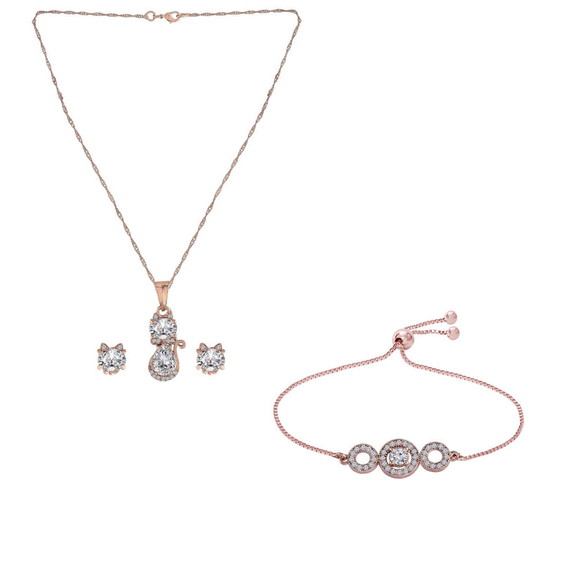 Rose Gold Cubic Zirconia Pendant Set & Adjustable Bracelet