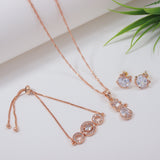 Rose Gold Cubic Zirconia Pendant Set & Adjustable Bracelet