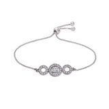 (Pack of 2)Silver Plated Cubic Zirconia Adjustable Bracelet
