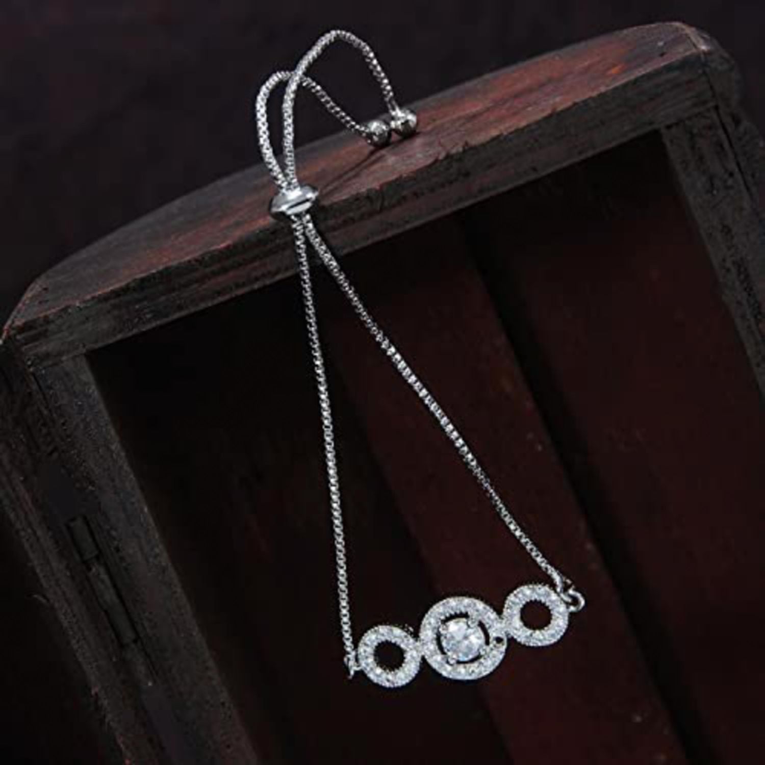 Silver Cubic Zirconia Pendant Set & Adjustable Bracelet