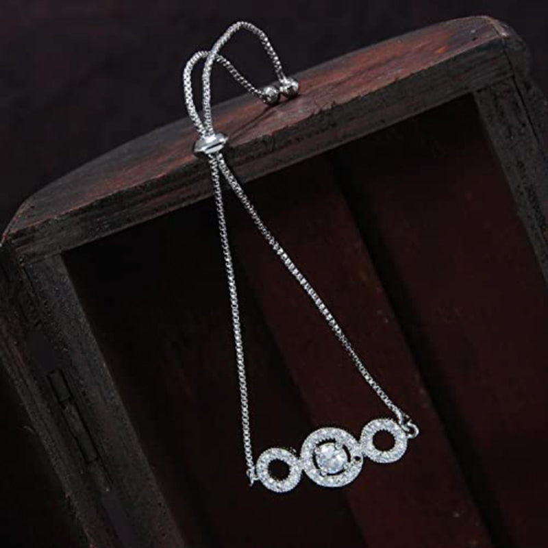 (Pack of 2)Silver Plated Cubic Zirconia Adjustable Bracelet