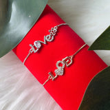 (Pack of 2) Rose Gold & Silver Plated Cubic Zirconia Adjustable Bracelet