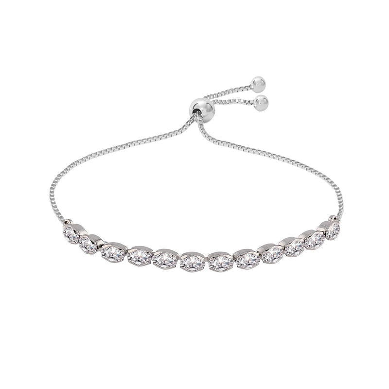 (Pack of 2) Silver Plated Cubic Zirconia Adjustable Bracelet