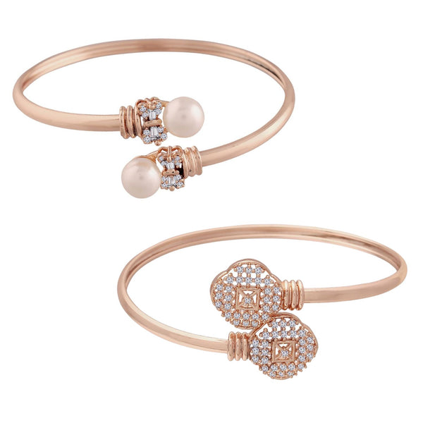 (Pack of 2) Rose Gold Cubic Zirconia Adjustable Bracelet