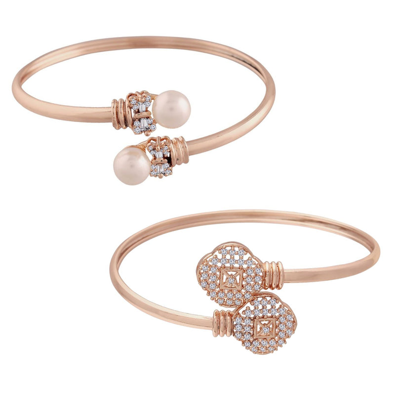 (Pack of 2) Rose Gold Cubic Zirconia Adjustable Bracelet