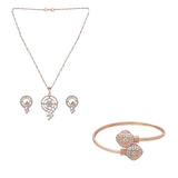 Rose Gold Cubic Zirconia Pendant Set & Adjustable Bracelet