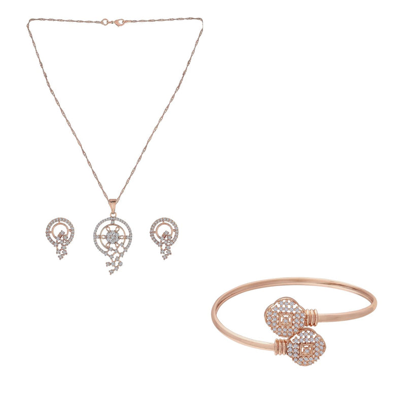 Rose Gold Cubic Zirconia Pendant Set & Adjustable Bracelet