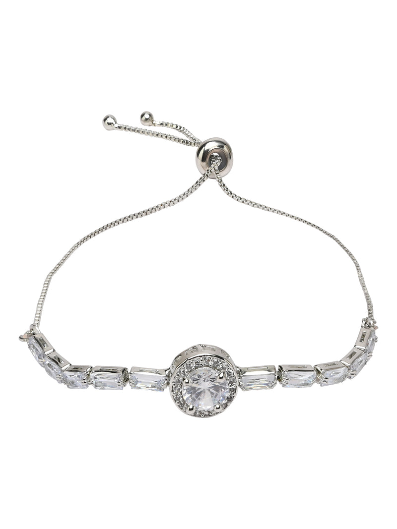 Silver Cubic Zirconia Pendant Set & Adjustable Bracelet