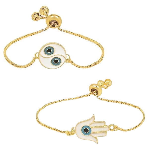 (Pack of 2) Round & Hamsa Shape Enamel Bracelet