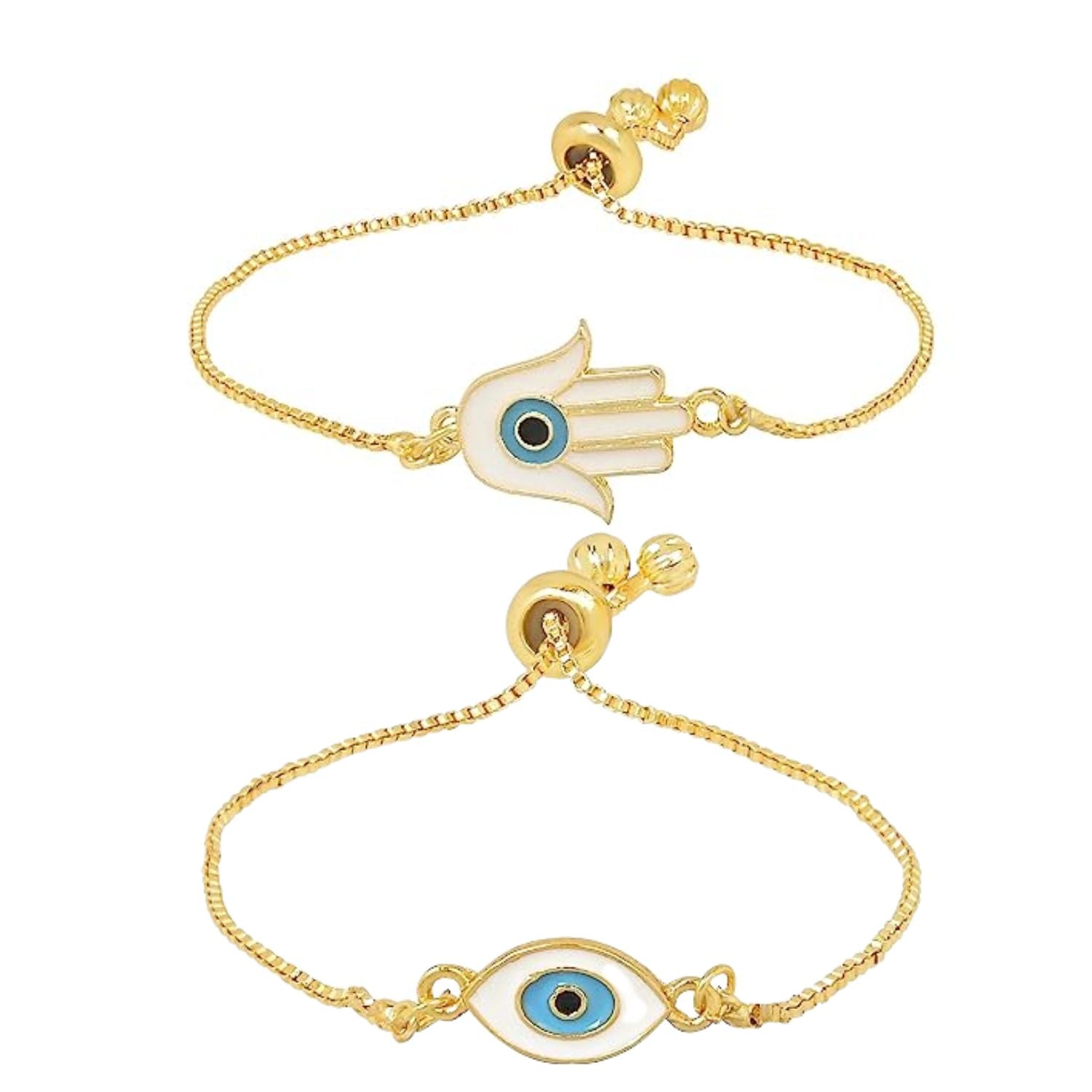 (Pack of 2) Evil Eye & Hamsa Shape Enamel Bracelet
