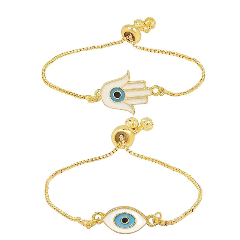 (Pack of 2) Evil Eye & Hamsa Shape Enamel Bracelet
