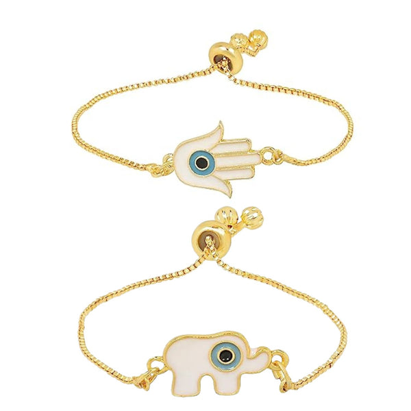 (Pack of 2) Elephant & Hamsa Shape Enamel Bracelet