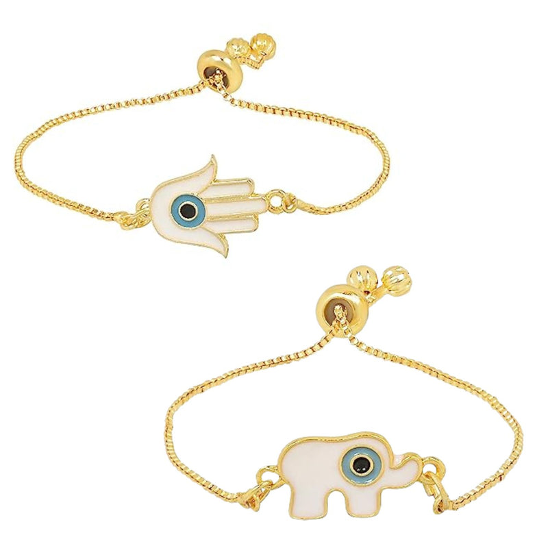 (Pack of 2) Elephant & Hamsa Shape Enamel Bracelet