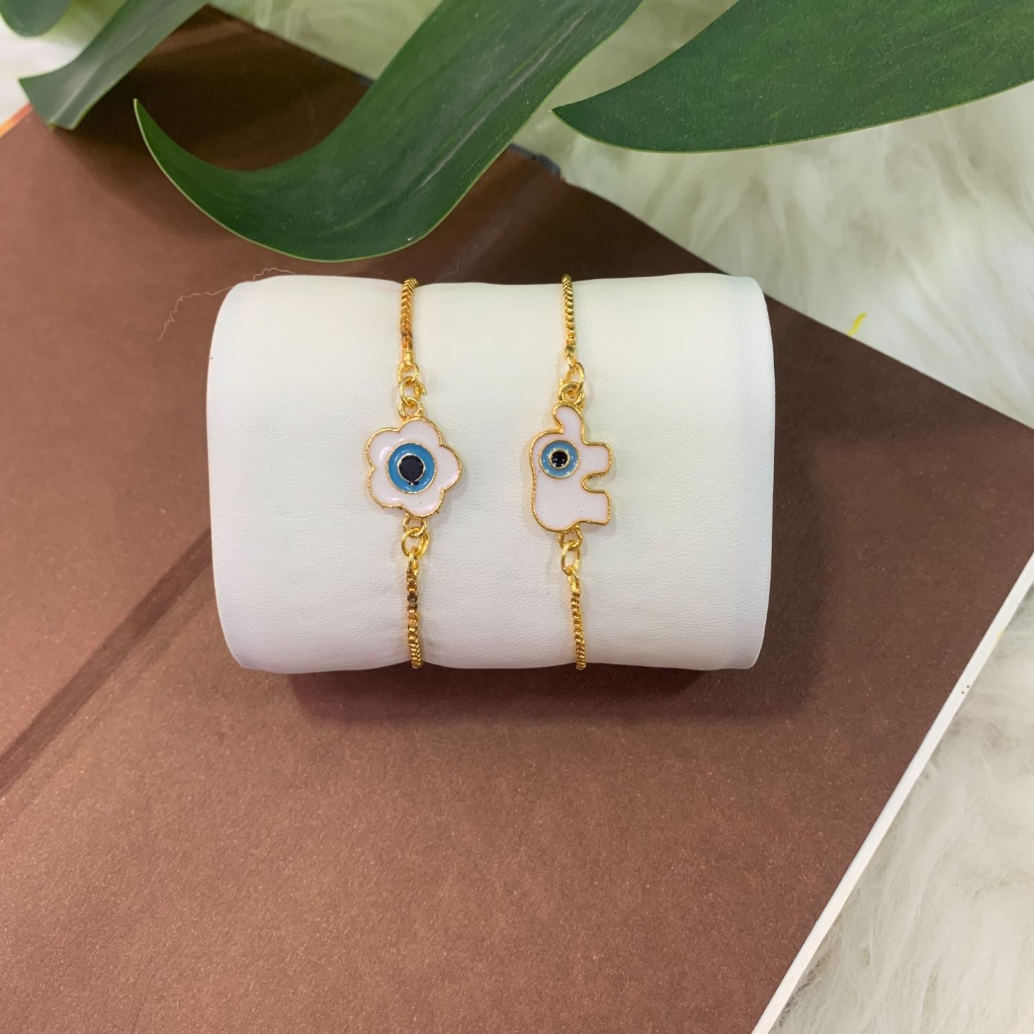 (Pack of 2) Floral & Elephant Shape Enamel Bracelet