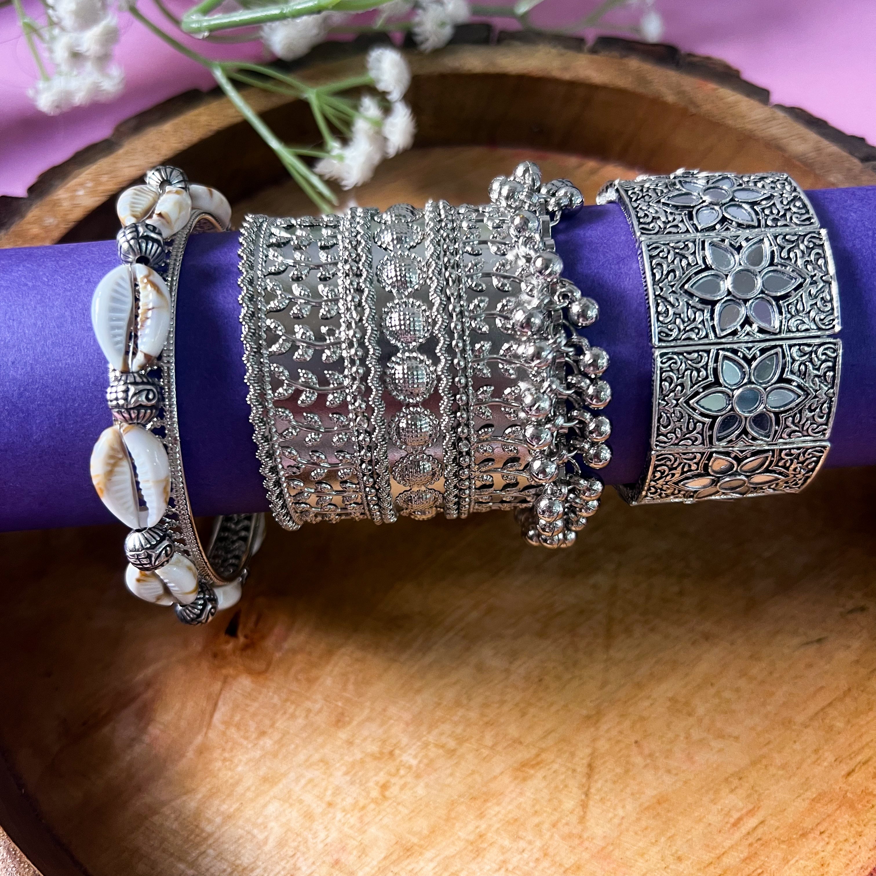 Silver Oxidised Kada Gift Set