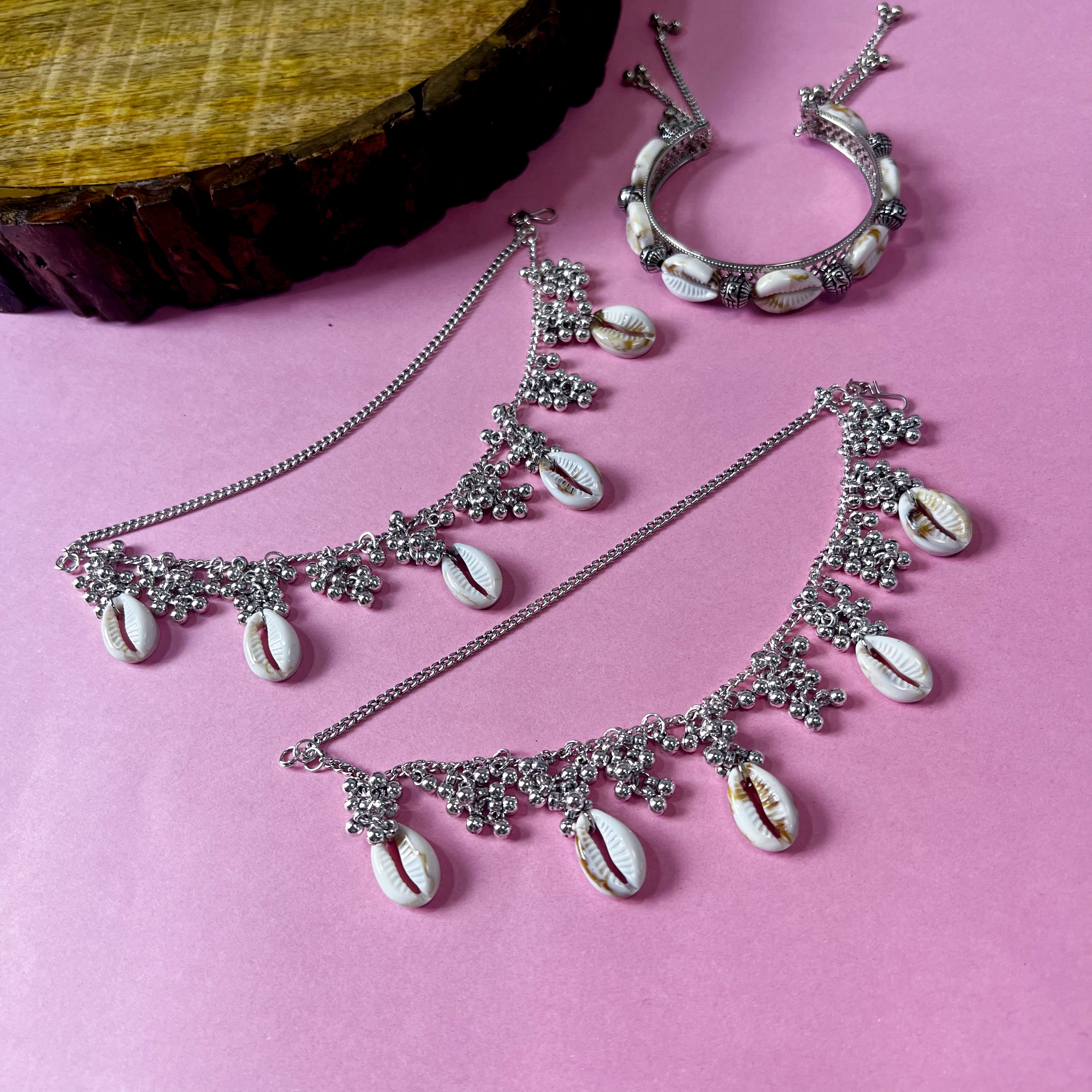 Silver Oxidised Earchain And Kada Gift Set