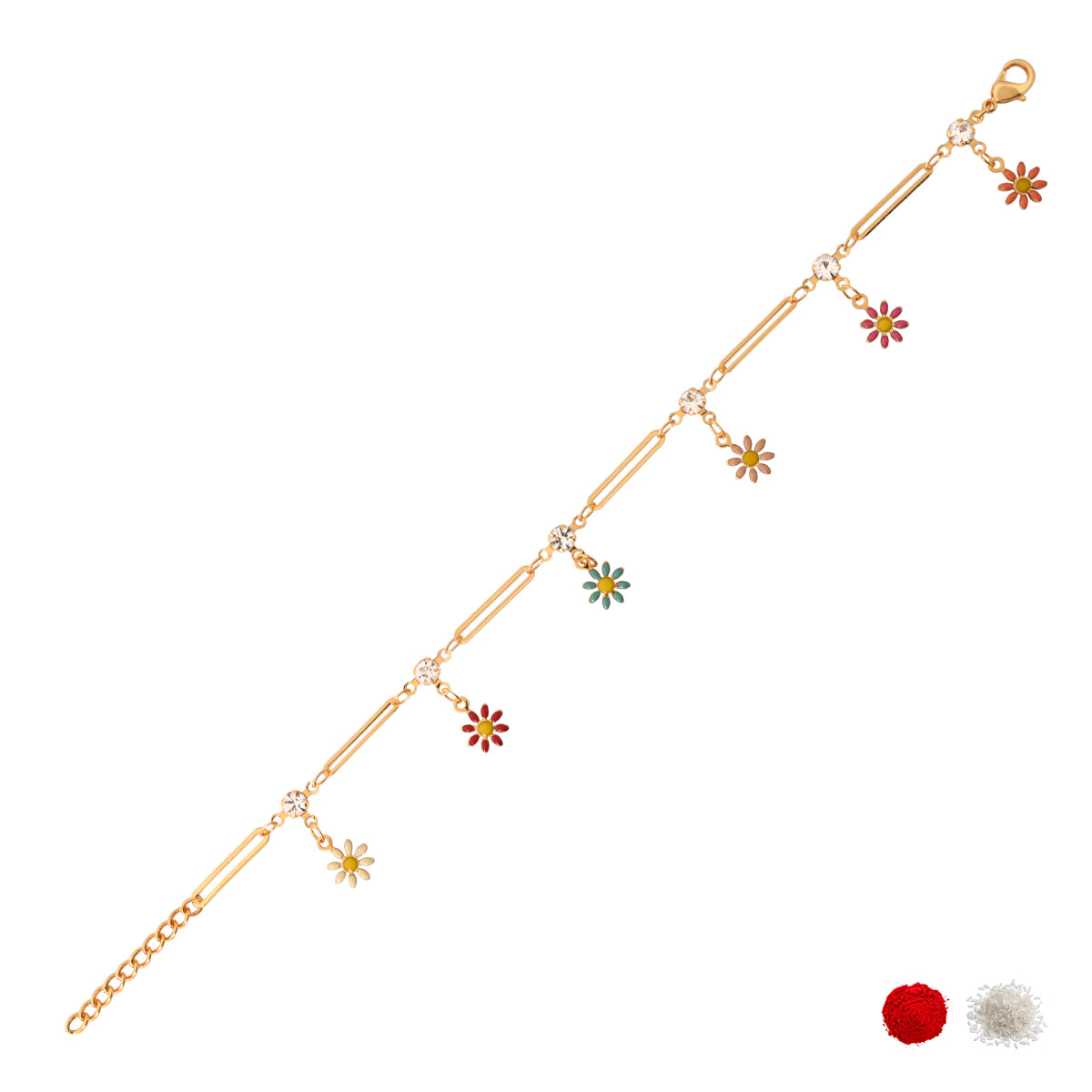 Trendy Gold Chain Bracelet with Hanging Enamel Flowers