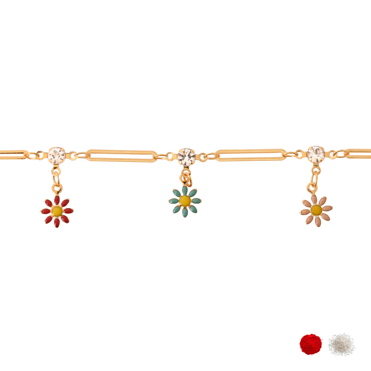 Trendy Bracelet with Hanging Enamel Flowers