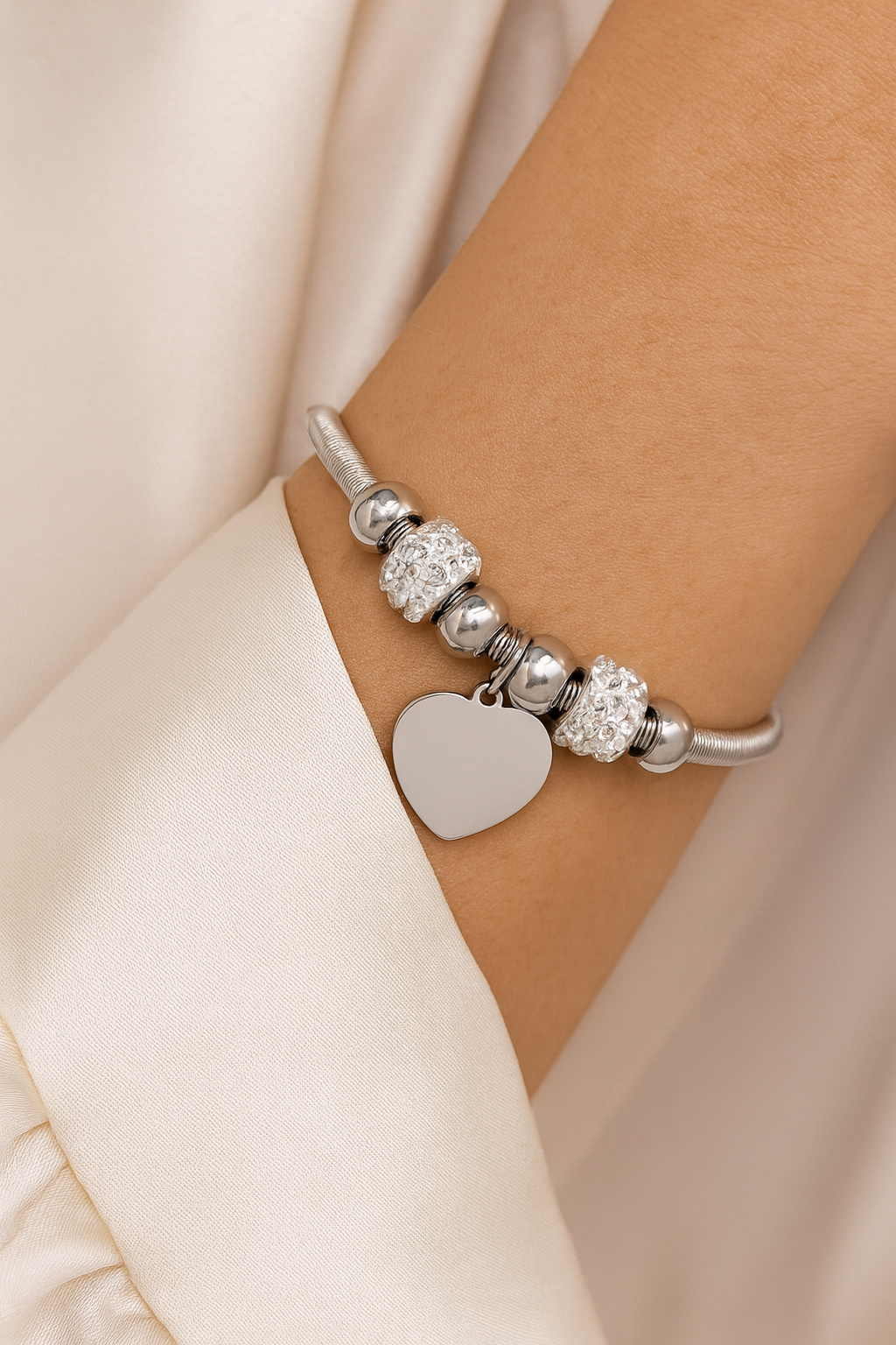 Dainty Crystal Charm Bracelet with Silver Heart Drop