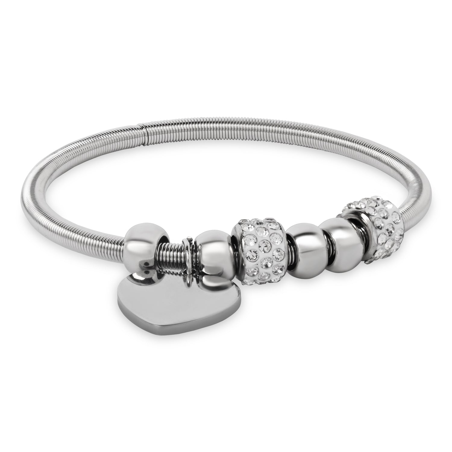 Dainty Crystal Charm Bracelet with Silver Heart Drop