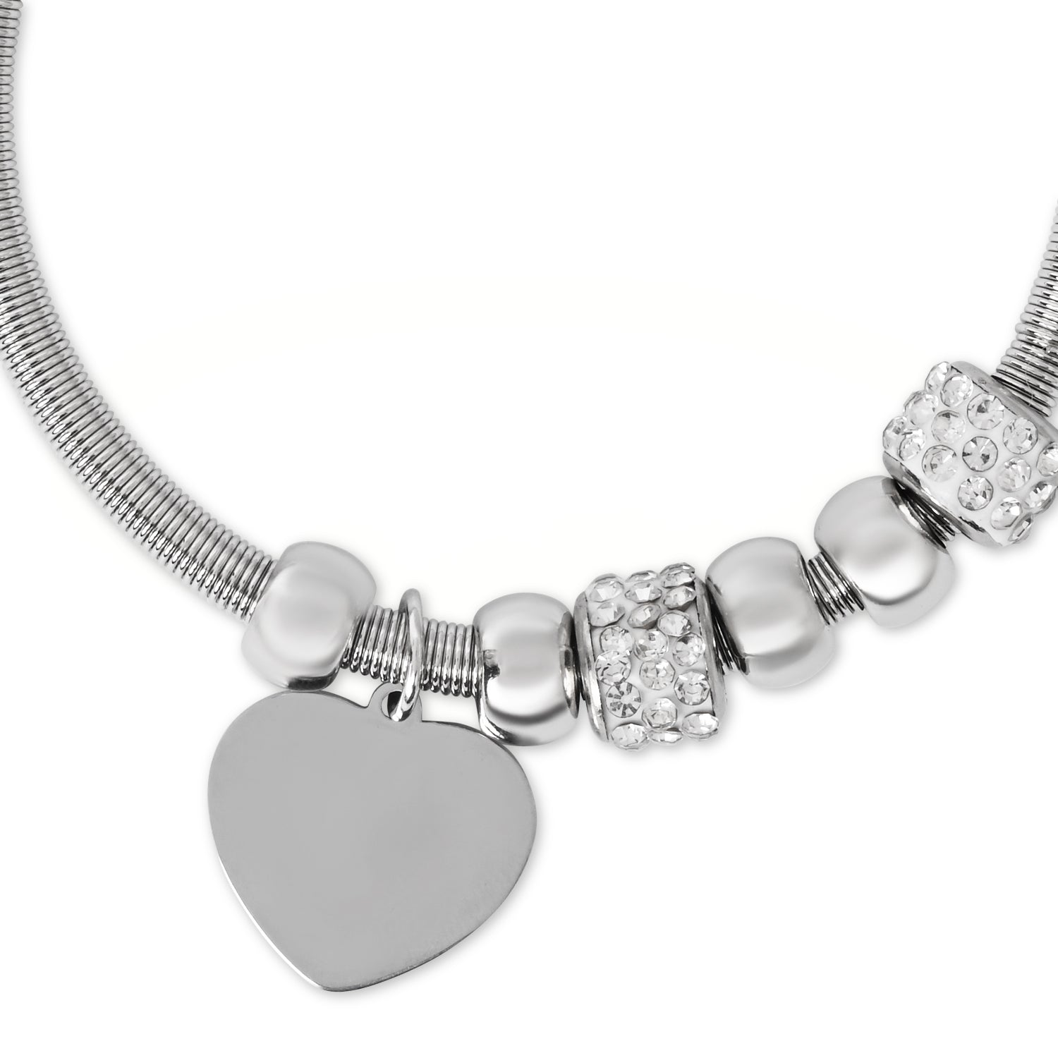 Dainty Crystal Charm Bracelet with Silver Heart Drop