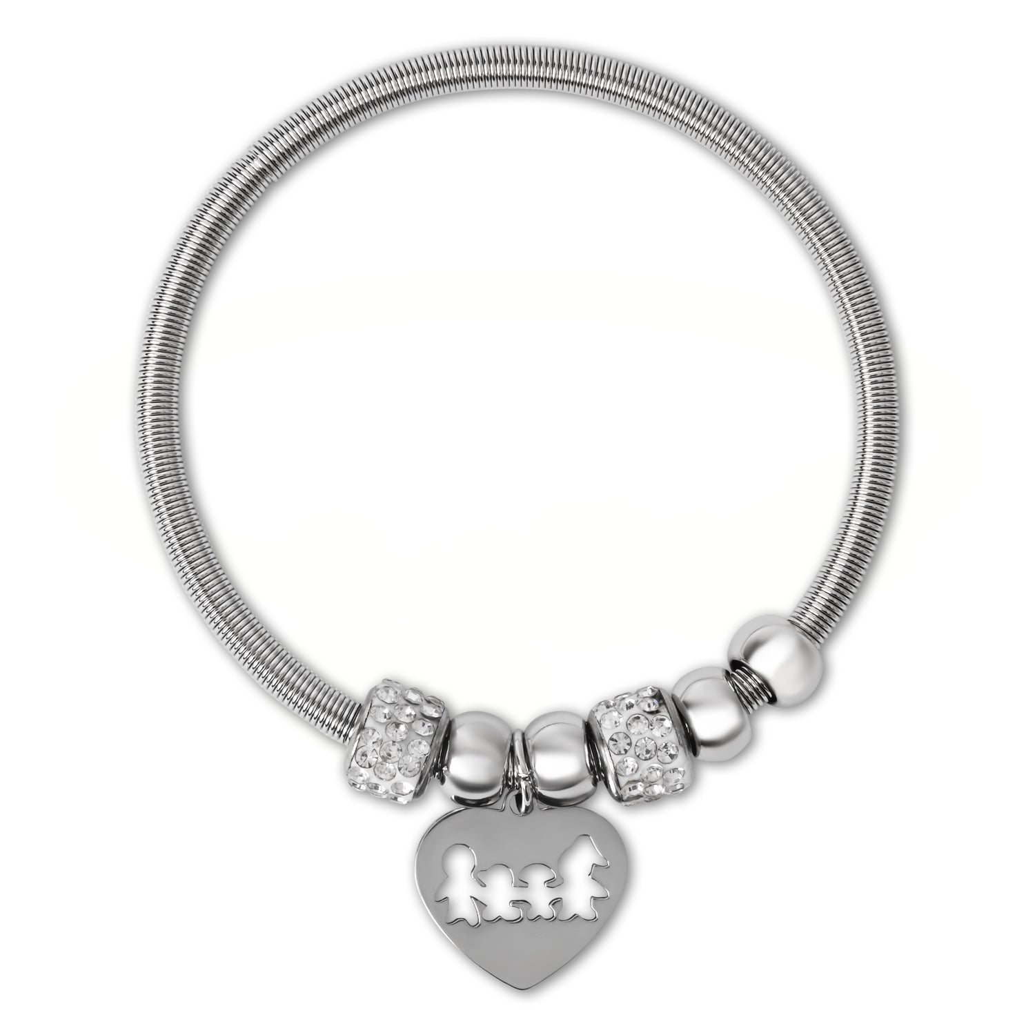 Silver-Toned Family Heart Charm Bracelet