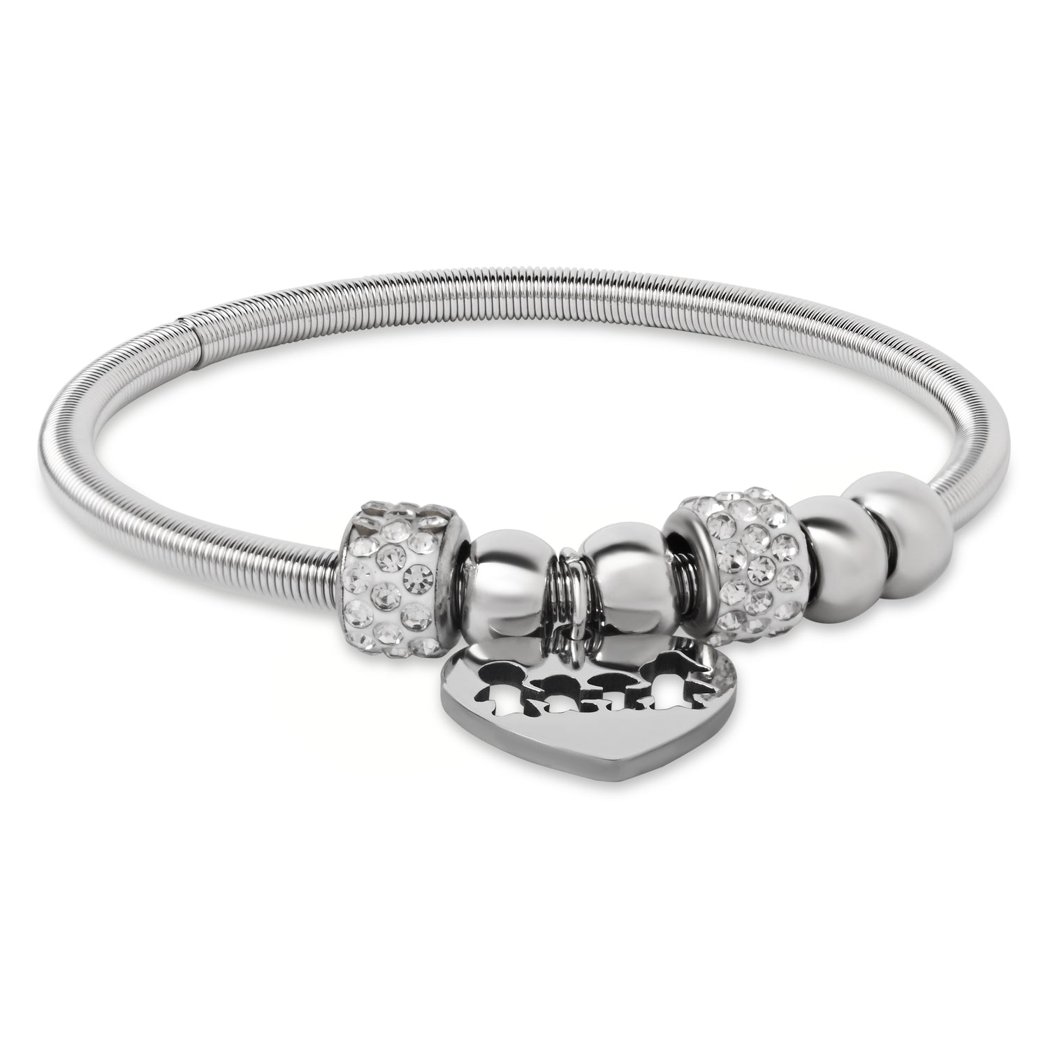 Silver-Toned Family Heart Charm Bracelet
