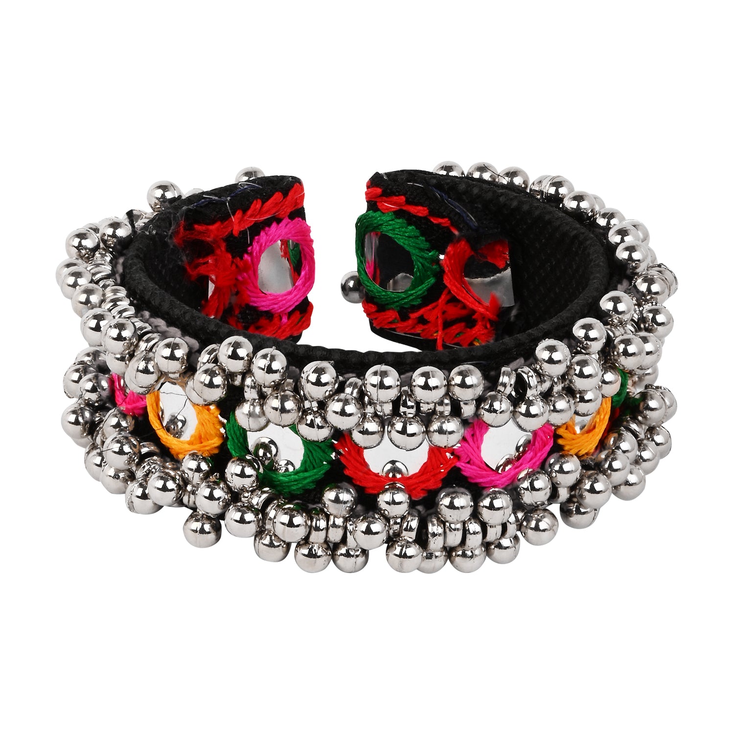 Artisan Crafted Embroidered Kada with Mirror & Ghungroo Accents