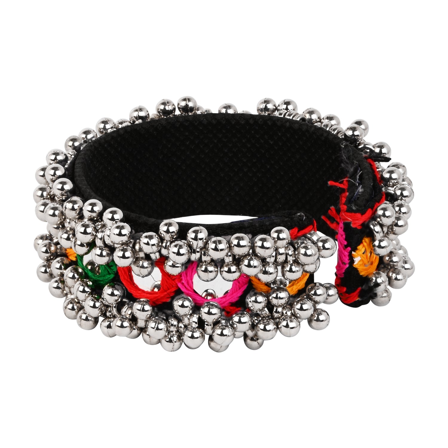 Artisan Crafted Embroidered Kada with Mirror & Ghungroo Accents