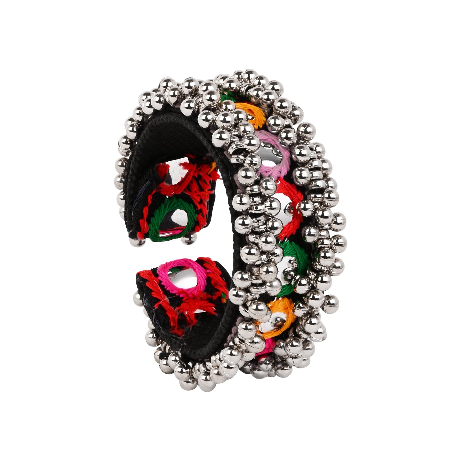 Artisan Crafted Embroidered Kada with Mirror & Ghungroo Accents
