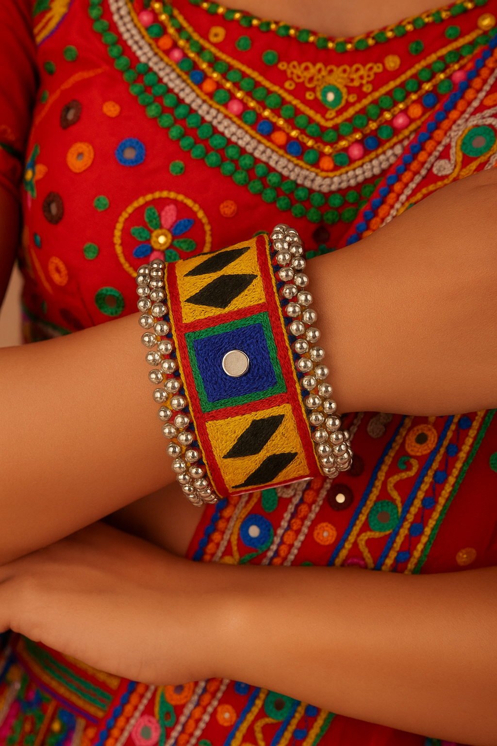 Navratri Special Handmade Kada with Silver Bead Detailing