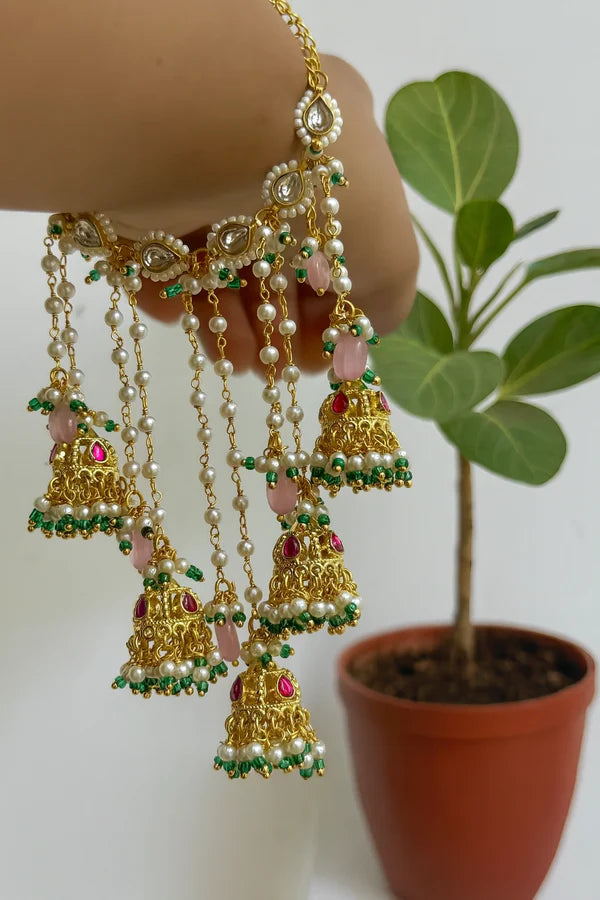 Pearl Beaded Bhaiya Bhabhi Lumba Rakhi with Roli Chawal & Rakshabandhan Card
