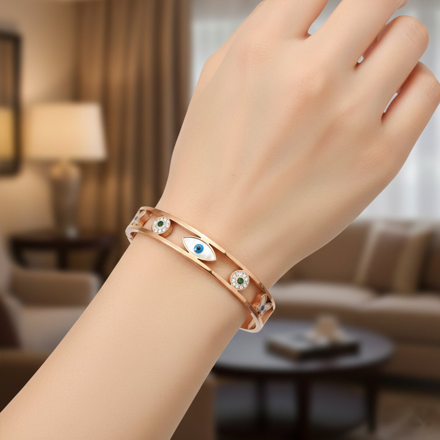 Riley- Modern elegance with Evil Eye Charm.