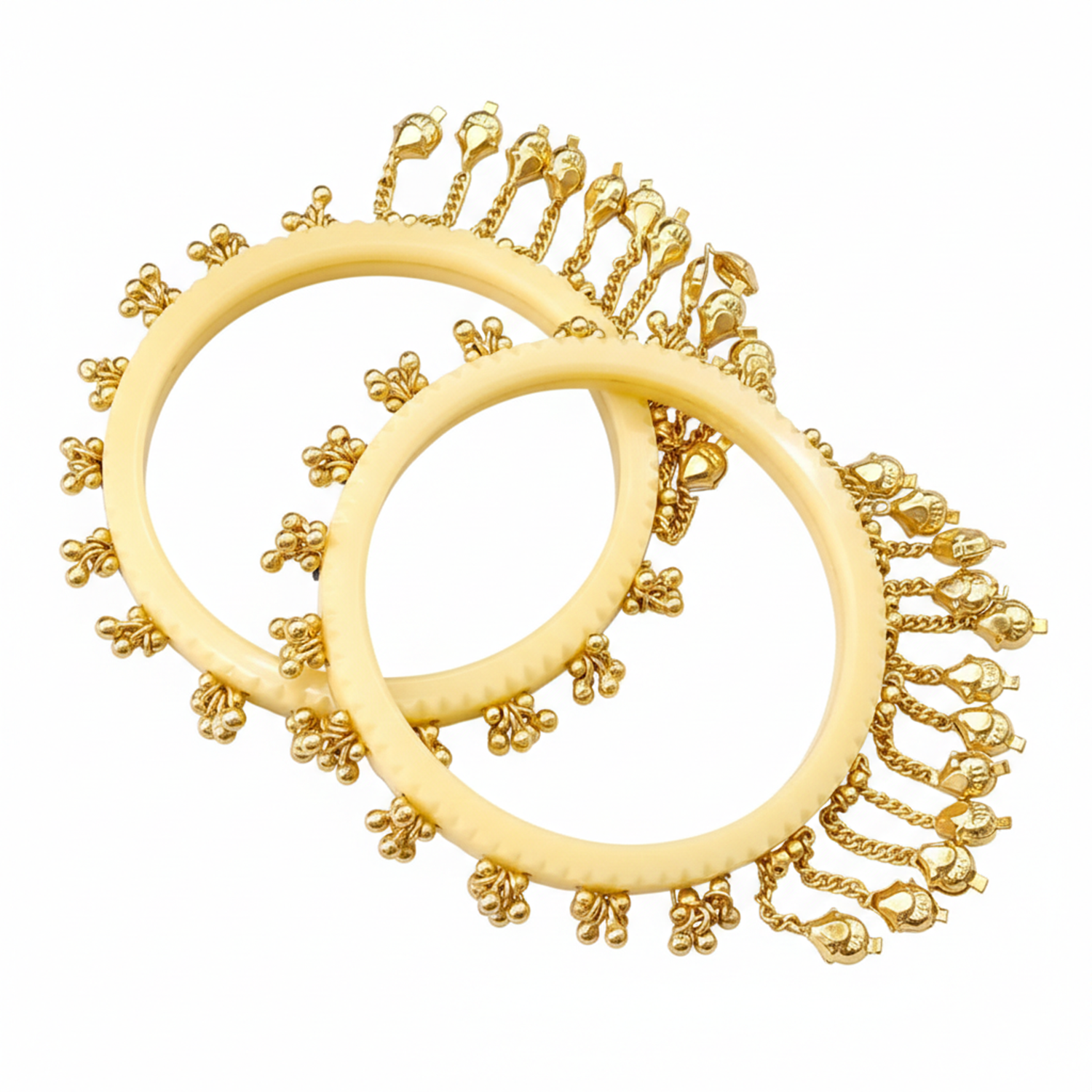 Indira- Cream Heritage Ghungroo Bangles (Set of 2)