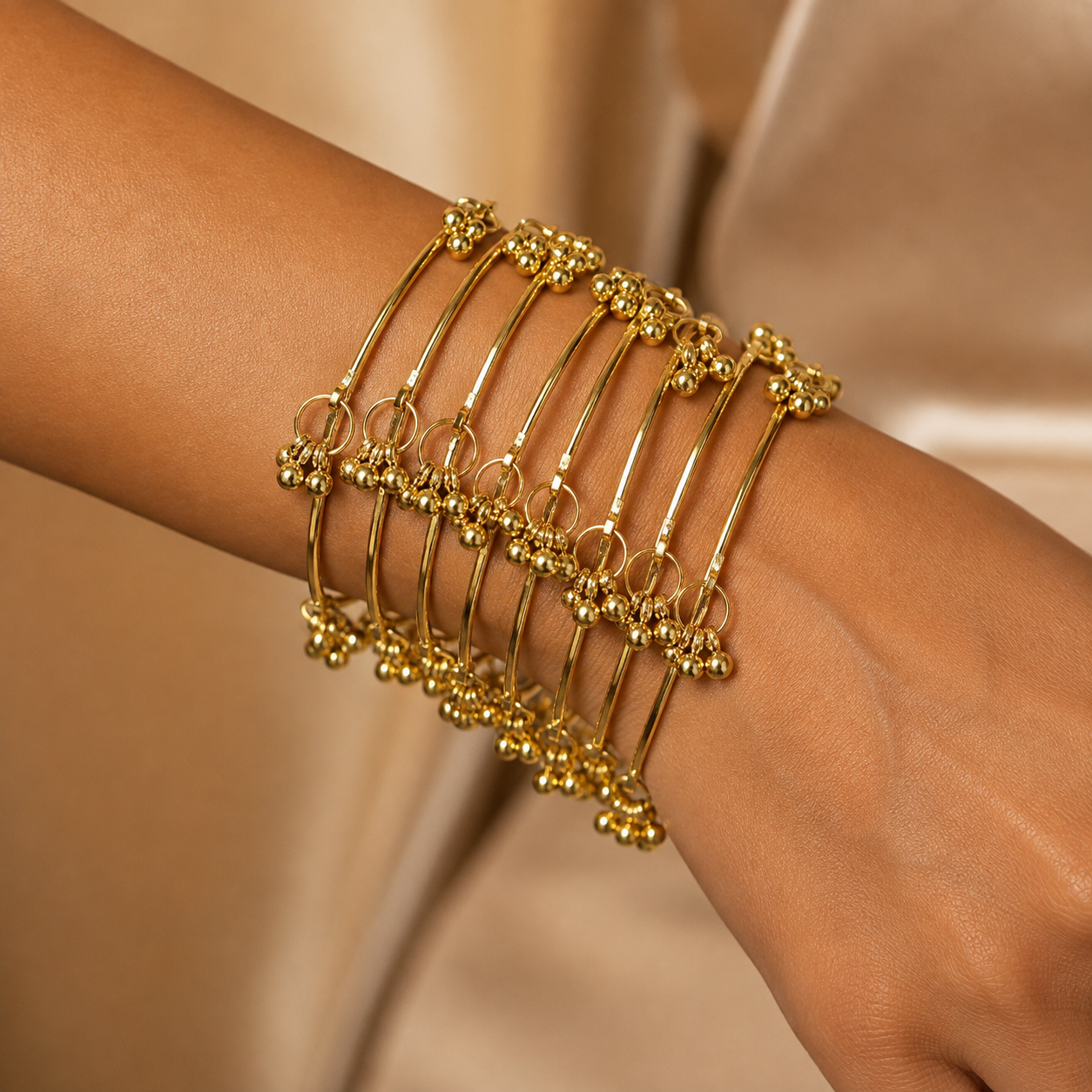 Traditional Kashmiri Gold-Tone Ghungroo Bangles (Pack of 8)