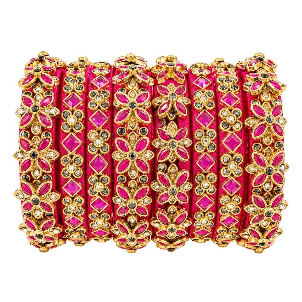 Ridhimi – Rani Pink Floral Stone Studded Bangles Set