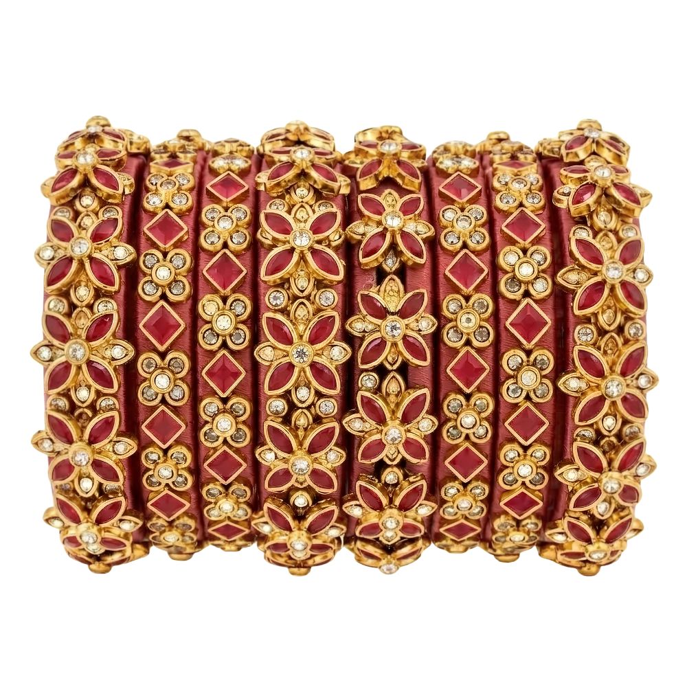 Ridhima – Maroon Floral Stone Studded Bangles Set