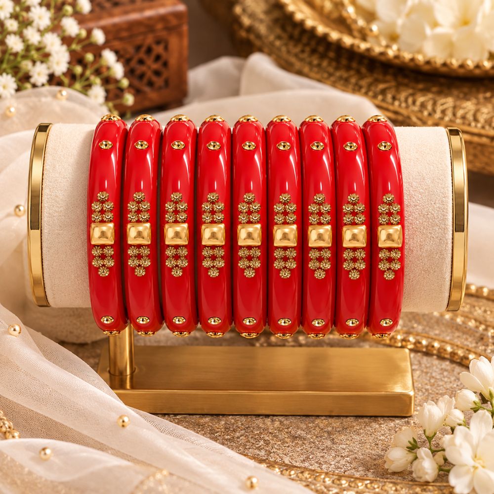 Praanya - Praanya Embellished Glass Bangles Set of 8