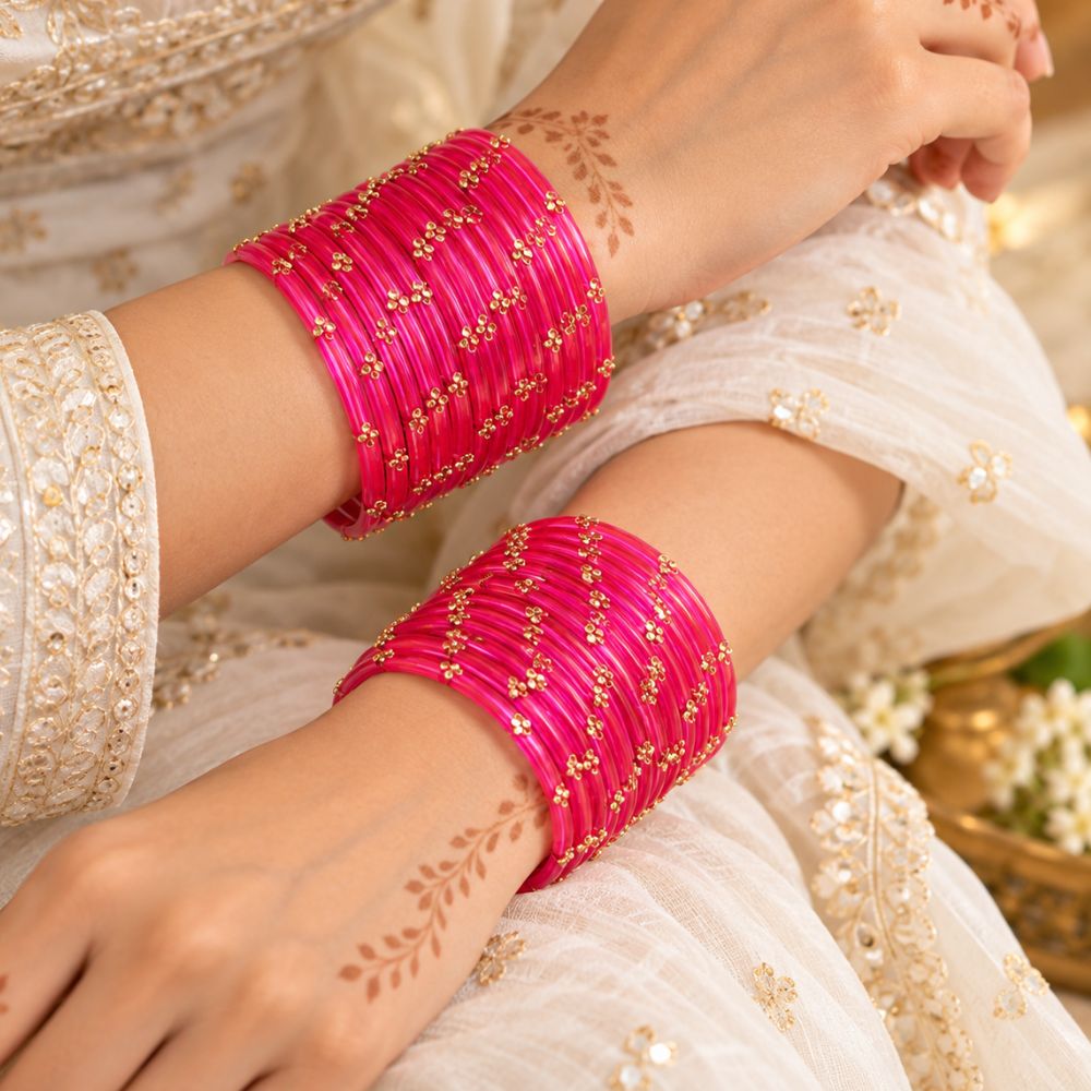 Shritika- Pink Glass Bangles Set of 24