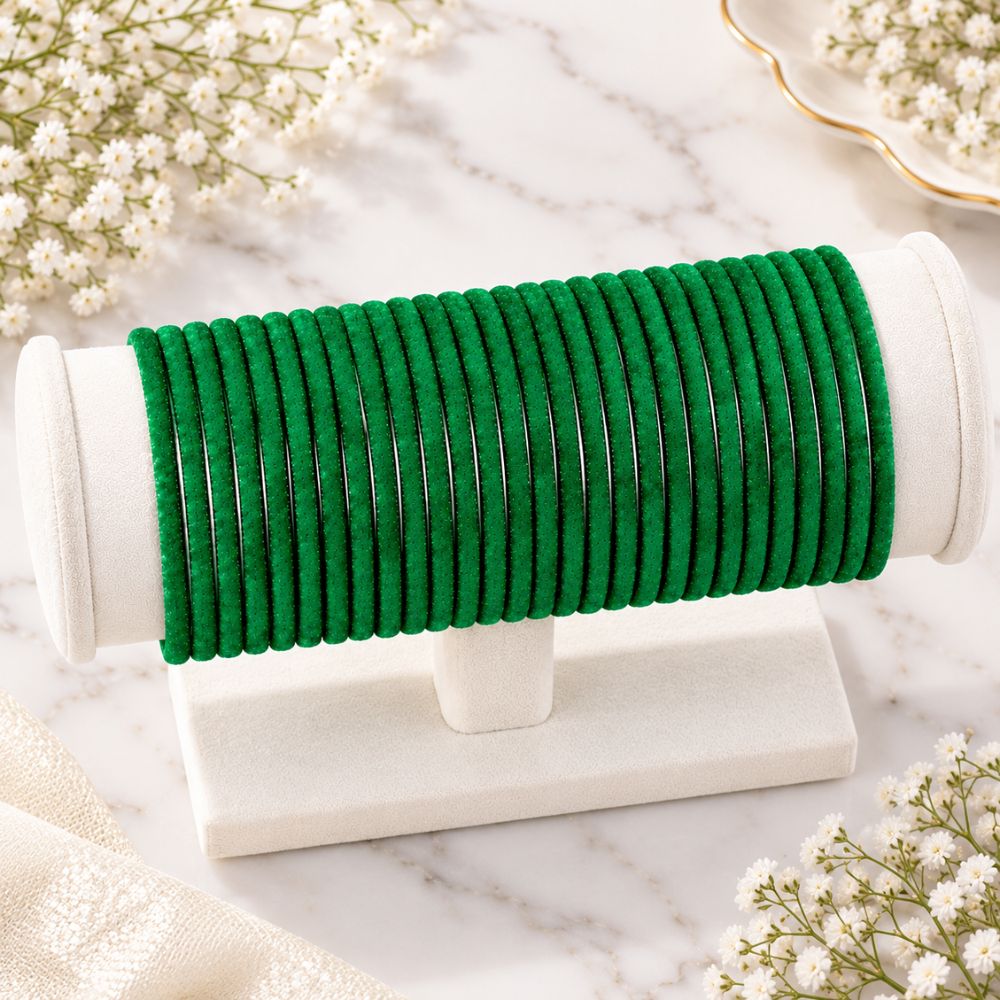 Dayami- Green velvet Glass Bangles Set of 24