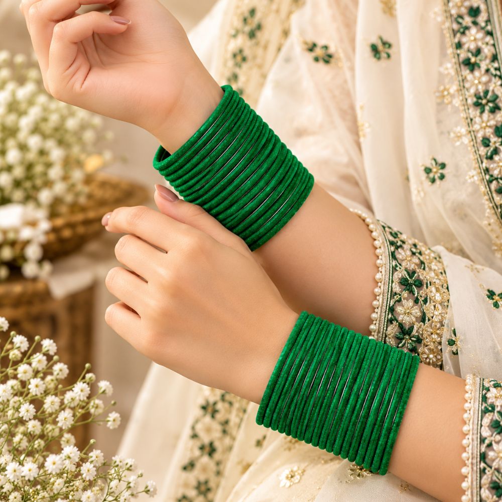 Dayami- Green velvet Glass Bangles Set of 24