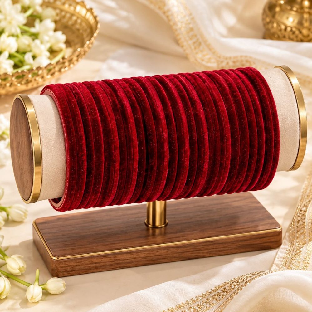 Dayami- Maroon Velvet Glass Bangles Set of 24